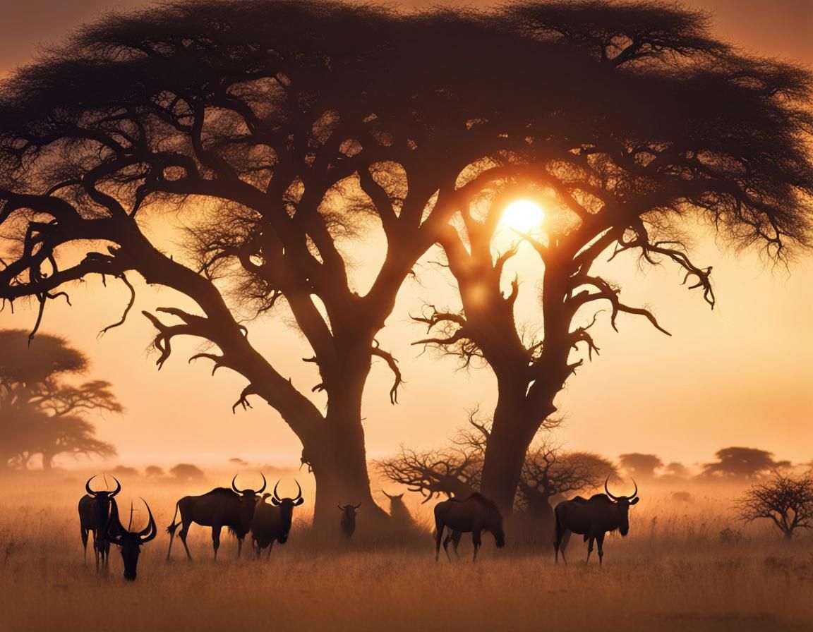 wildebeest in African bushveld