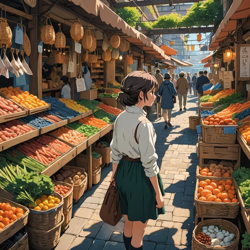 Italian Girl at Market: Studio Ghibli Anime