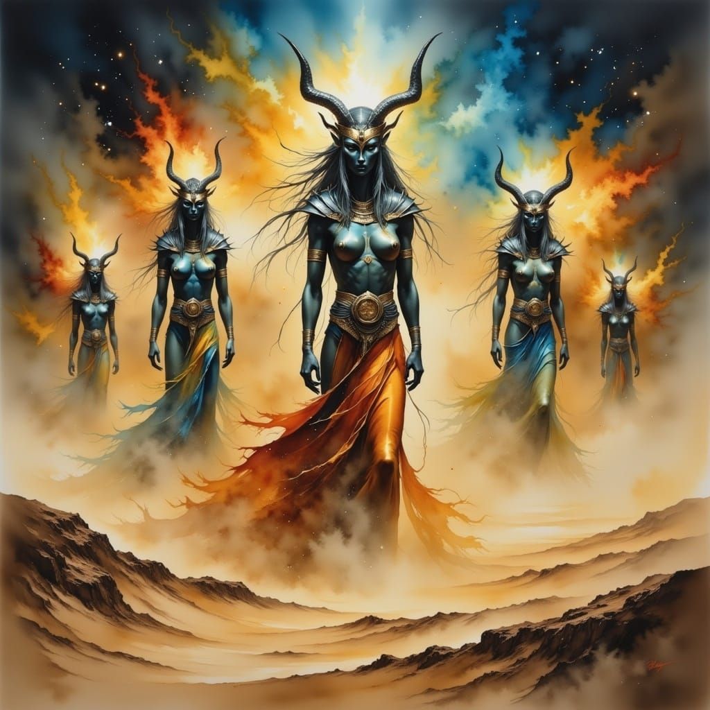 Ancient Egyptian Spirits Rising: Watercolor Art