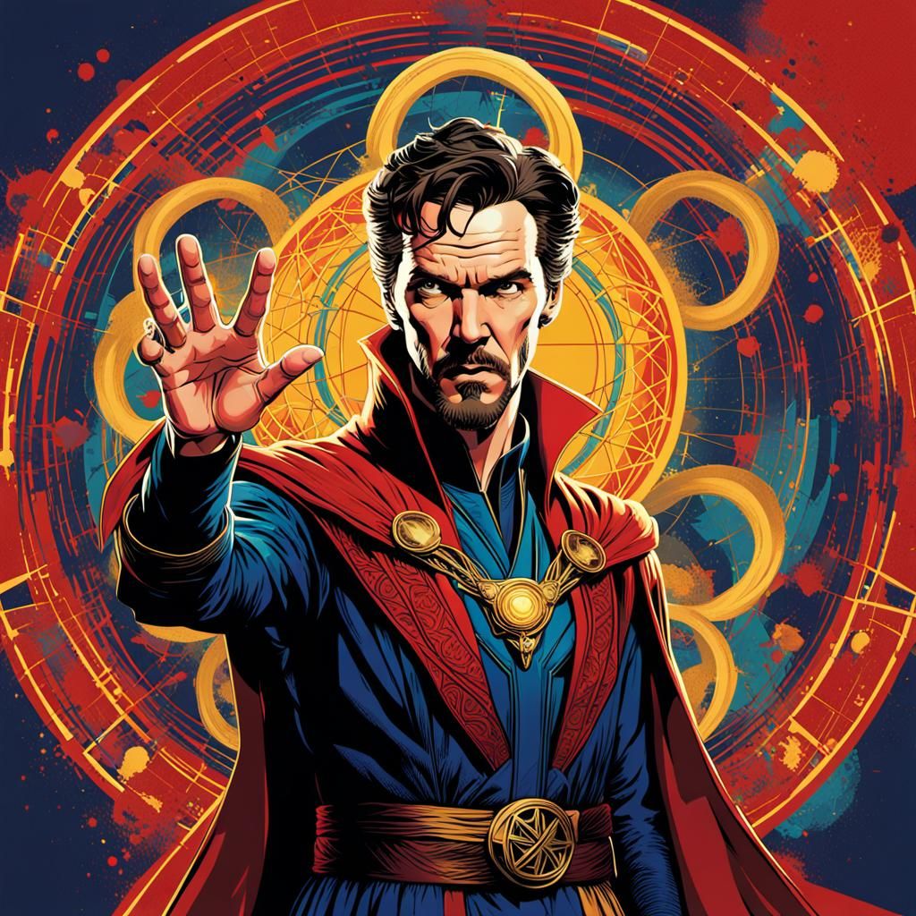 Doctor Strange Spellcasting in Pop Art Style