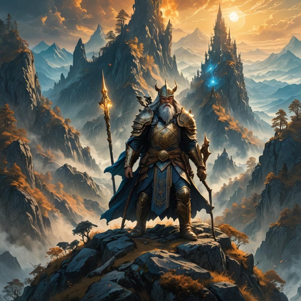 Wizard Army on Misty Ridge in Golden Light