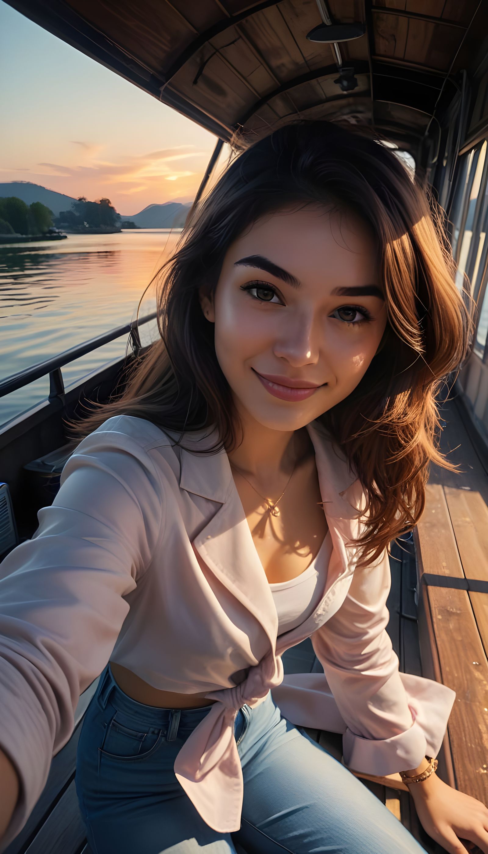 Warm Sunset Selfie on a Serene Lake