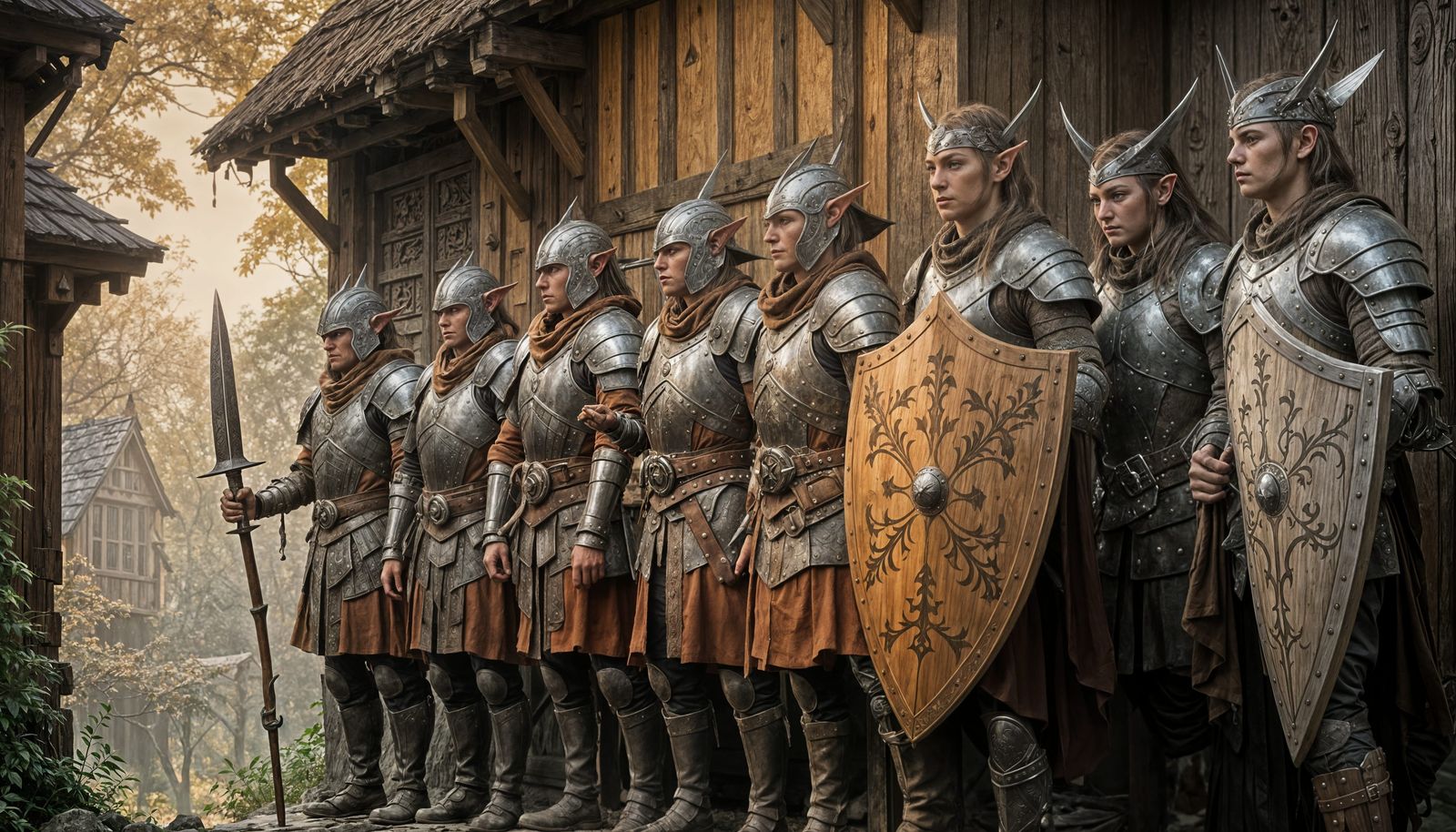 Elven Warriors in Brown Leather Armor