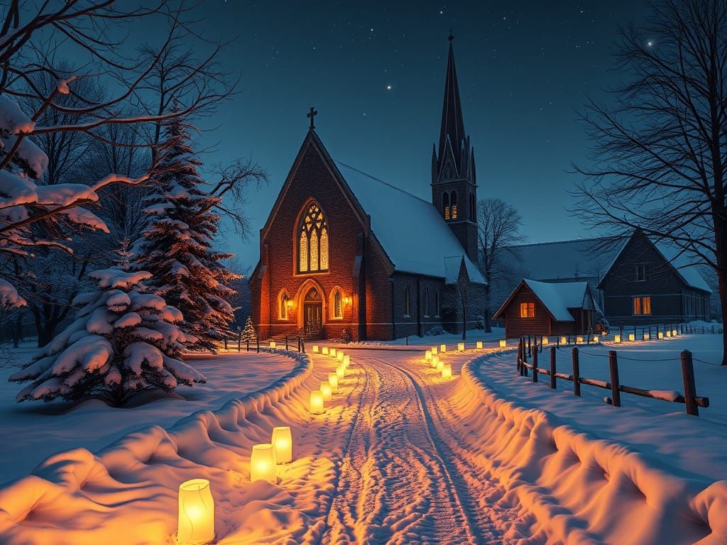 A Serene Christmas Eve Scene in a Snowy Rural Village