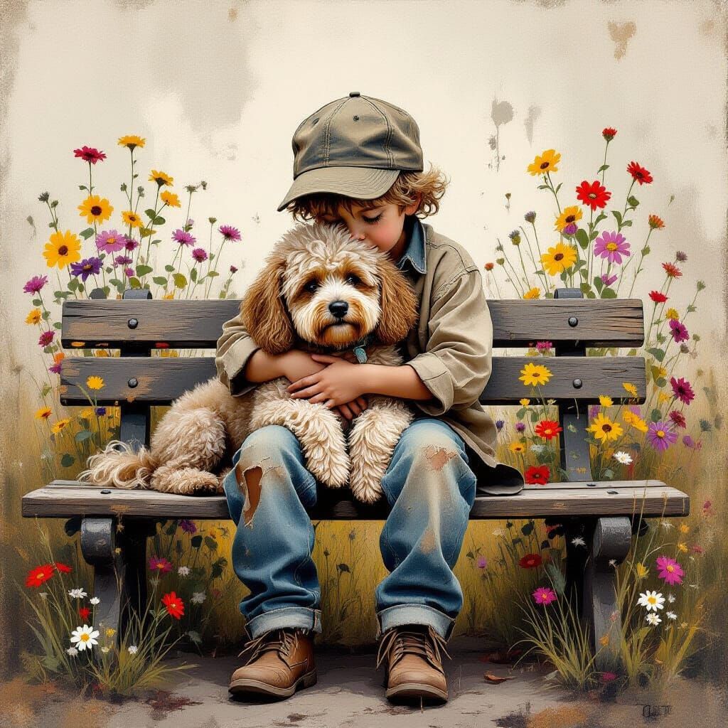 Boy with Dog: Painterly Fantasy in Earth Tones