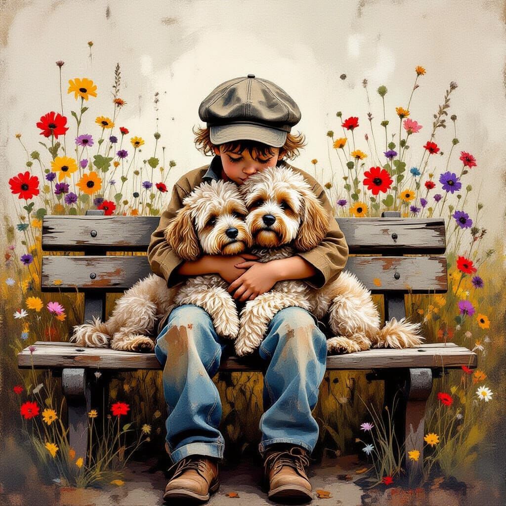 Melancholic Boy and Dog in Painterly Style