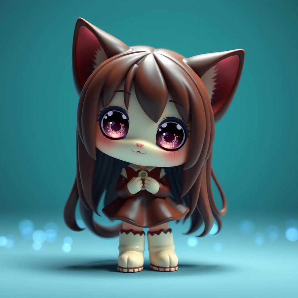 Chocolate Anime Catgirl in Synthwave Style