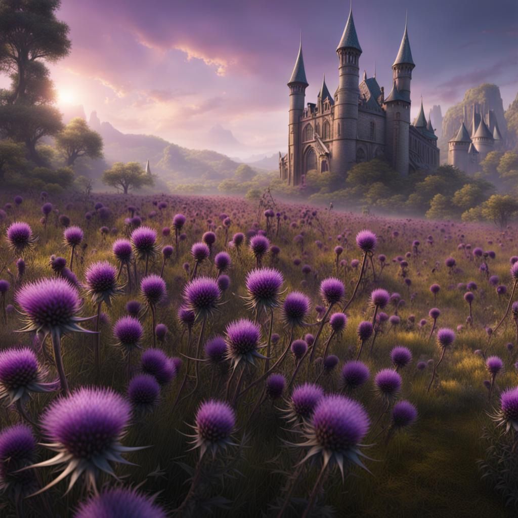 Purple Thistle Field in Fantasy Concept Art Style