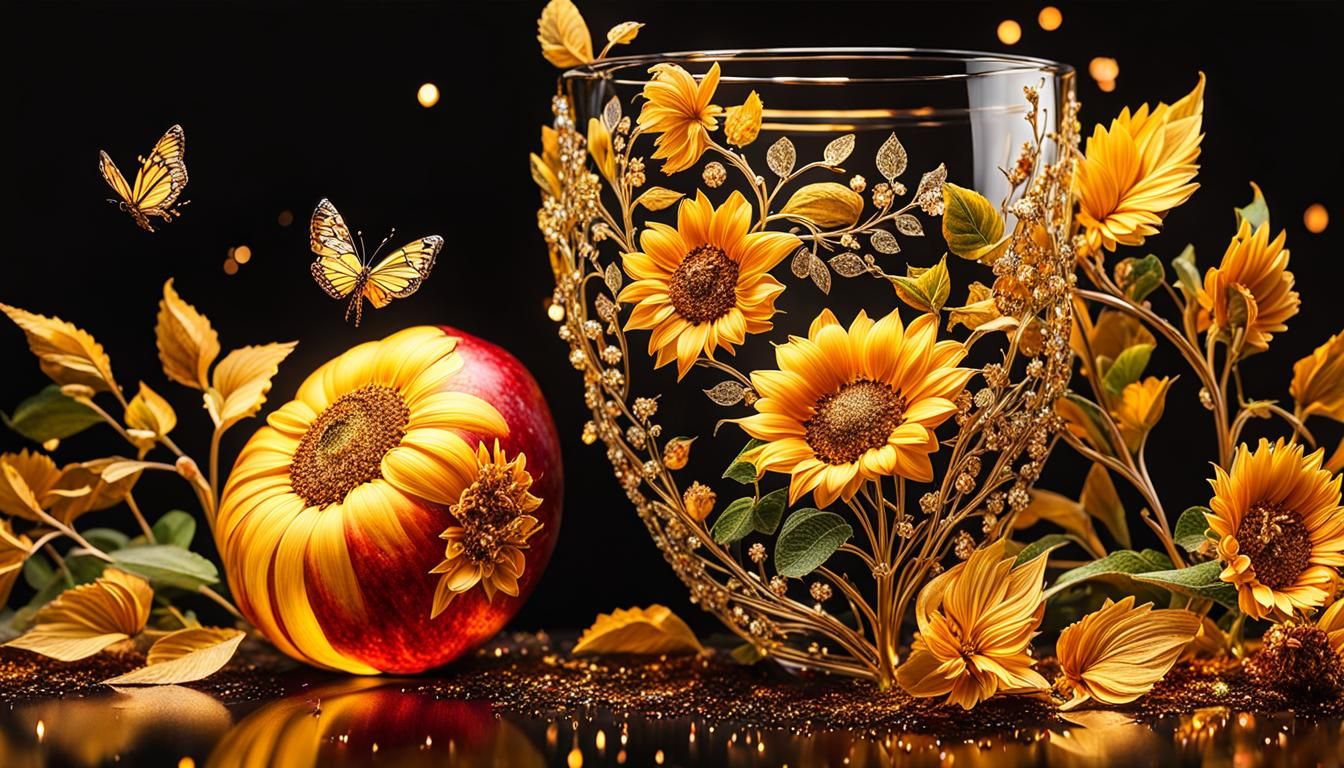 Apple in Glass Sunflower with Fall Colors