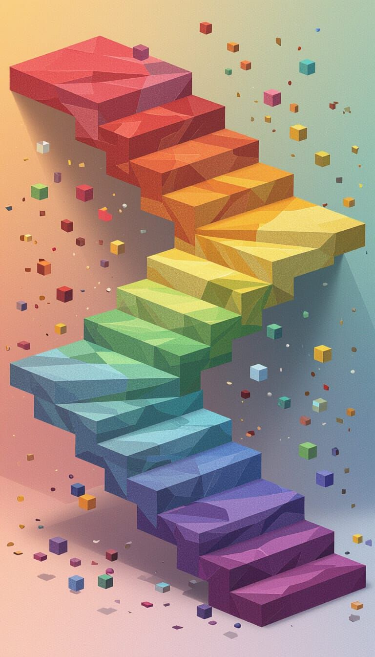 Isometric Pixel Art Staircase of Emotions