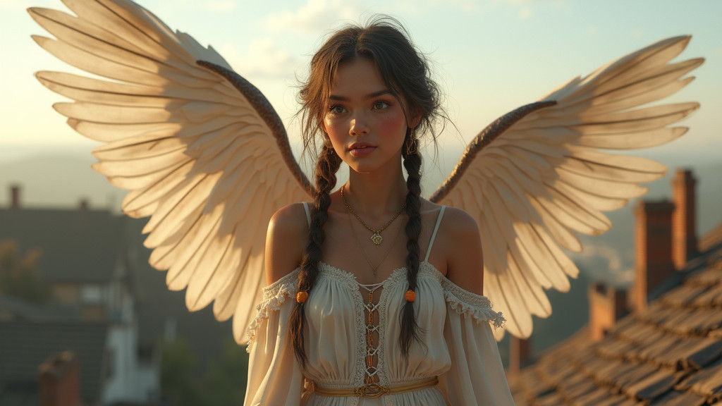 Boho Angel with Feather Wings in Digital Art