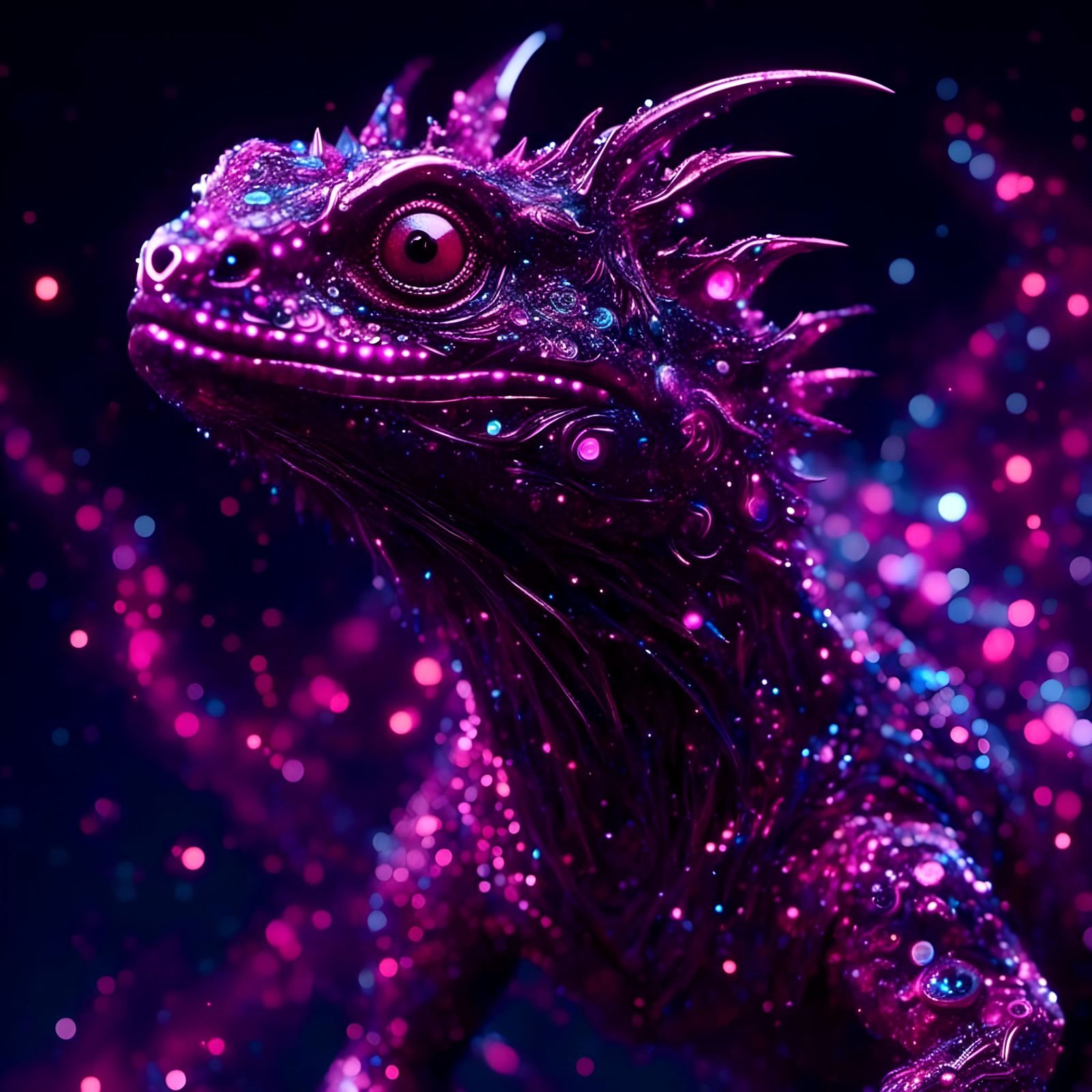 Neon Magenta Lizard with Dark Sparkle