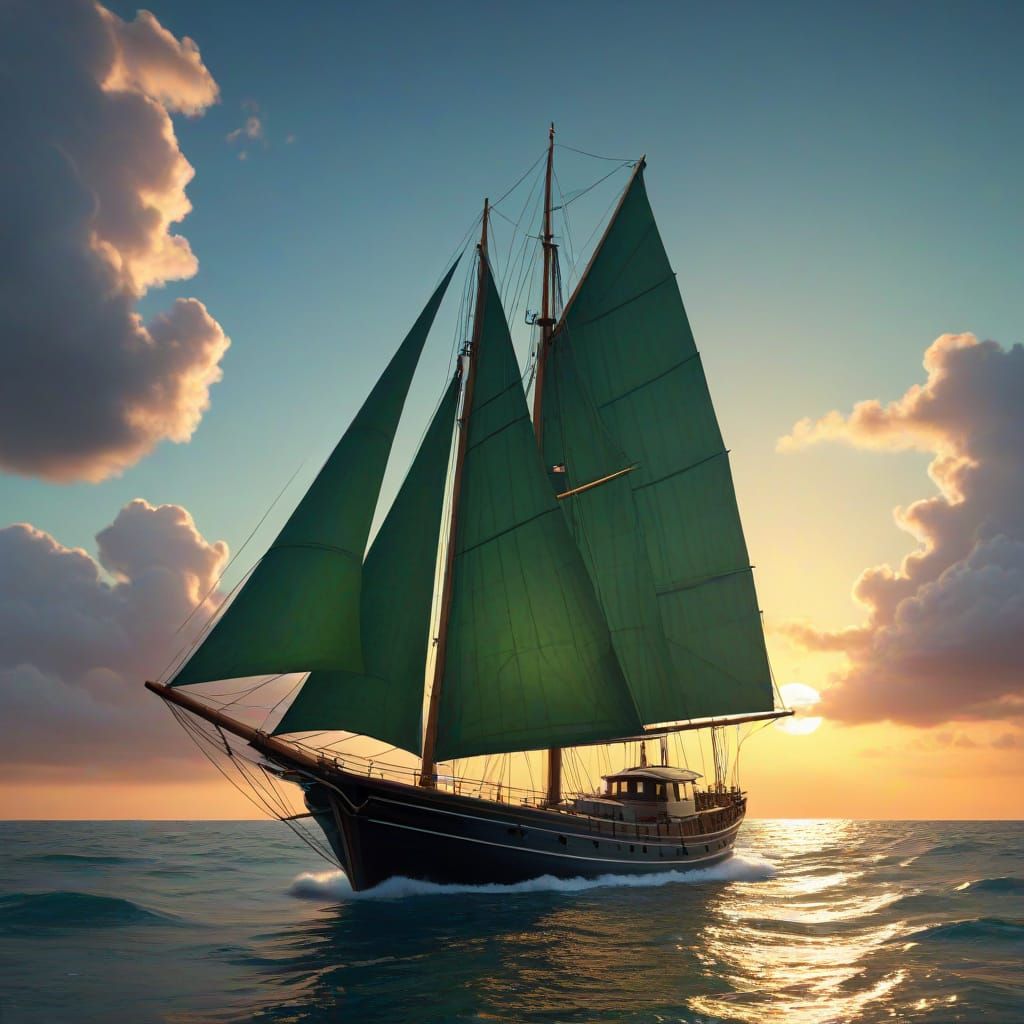 Majestic Sailboat in Tropical Sunset Glow