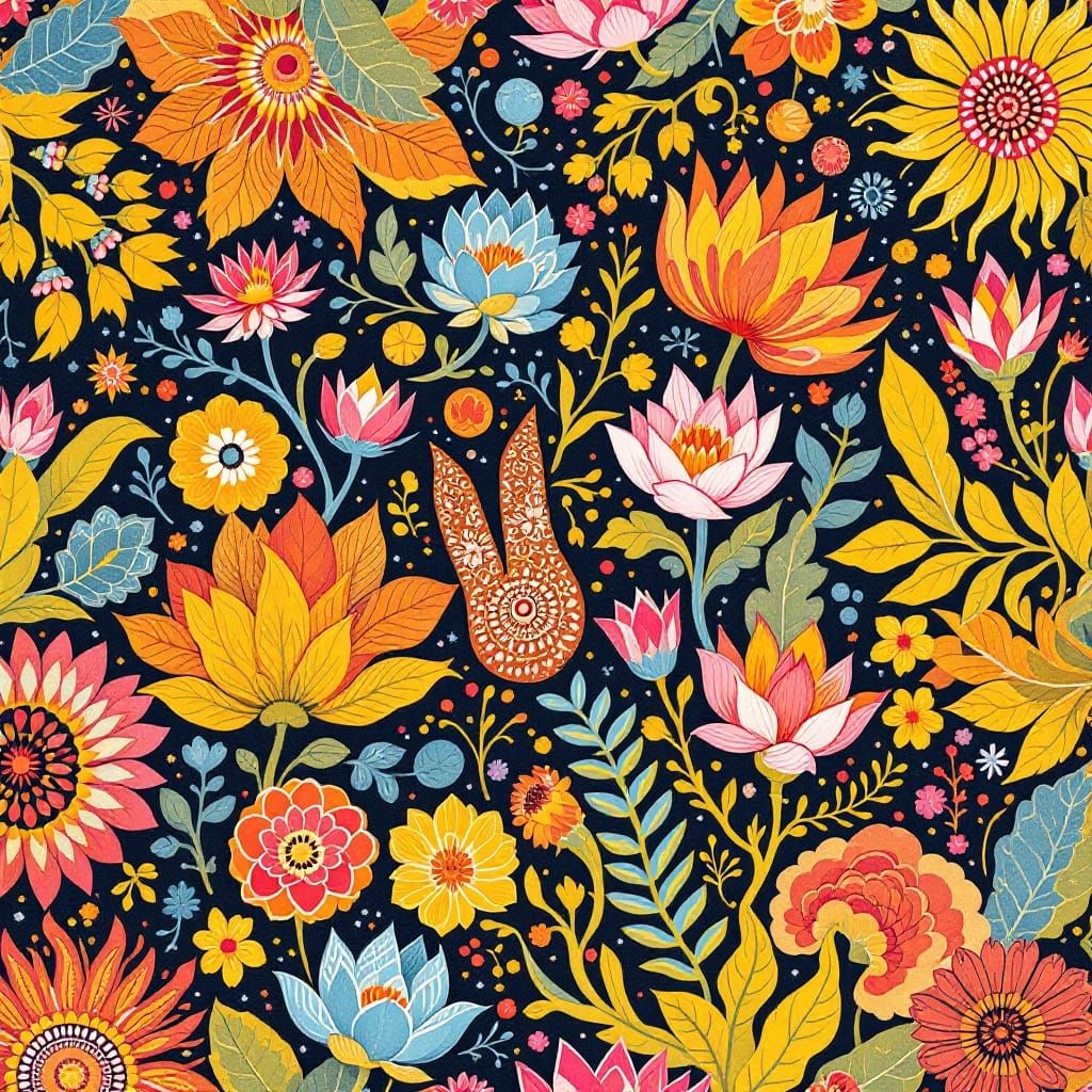 Vibrant Spice Pattern with Henna and Lotus