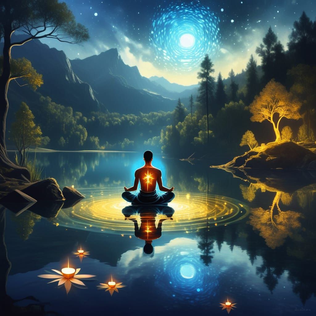 Serene Lantern Glow on Still Lake