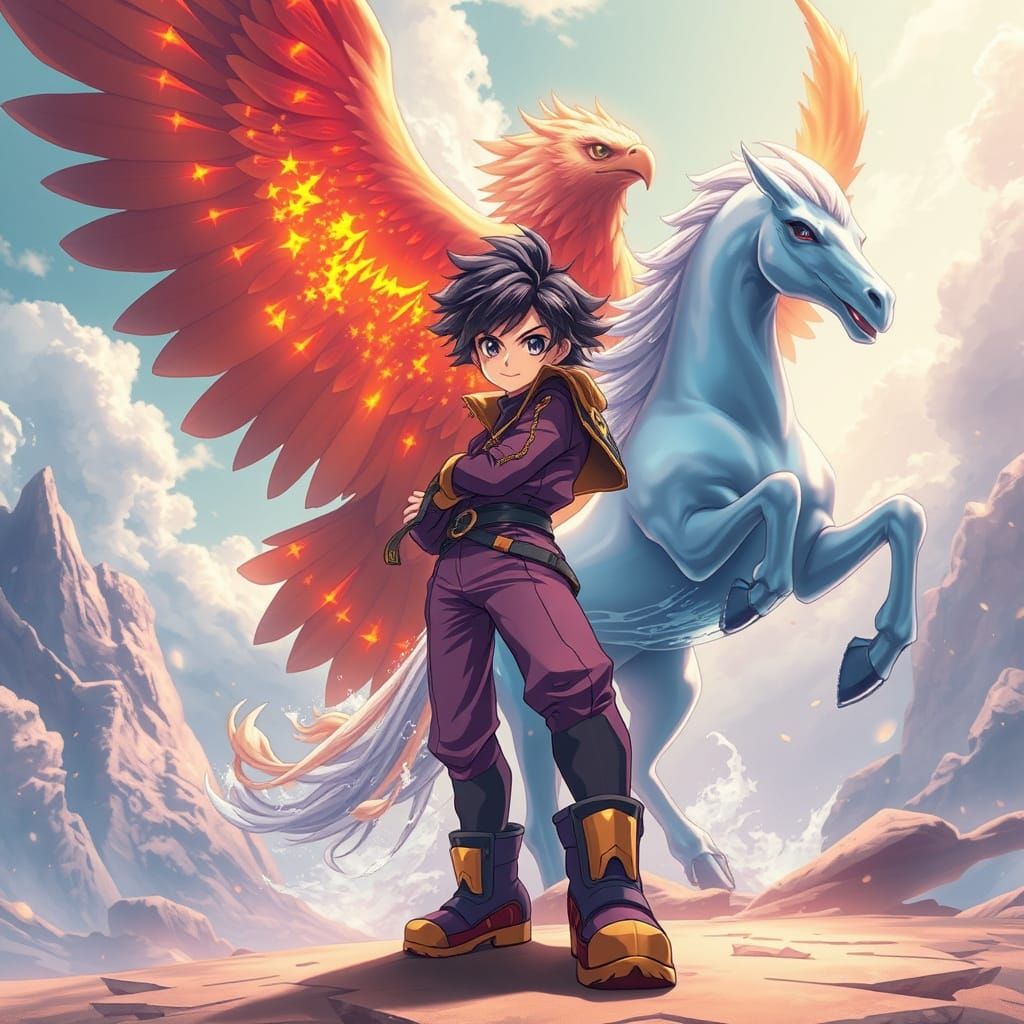 Futuristic Anime Boy in Vibrant Fantasy World