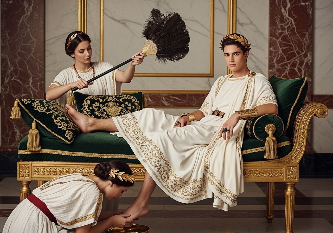 Young Roman Emperor in Lavish Palace Room