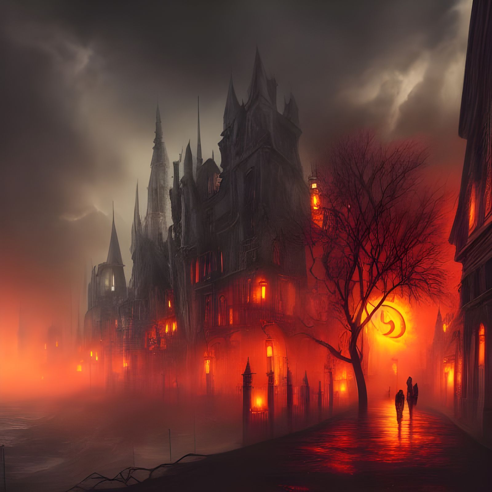 Floating Haunted City with Spooky Pumpkins