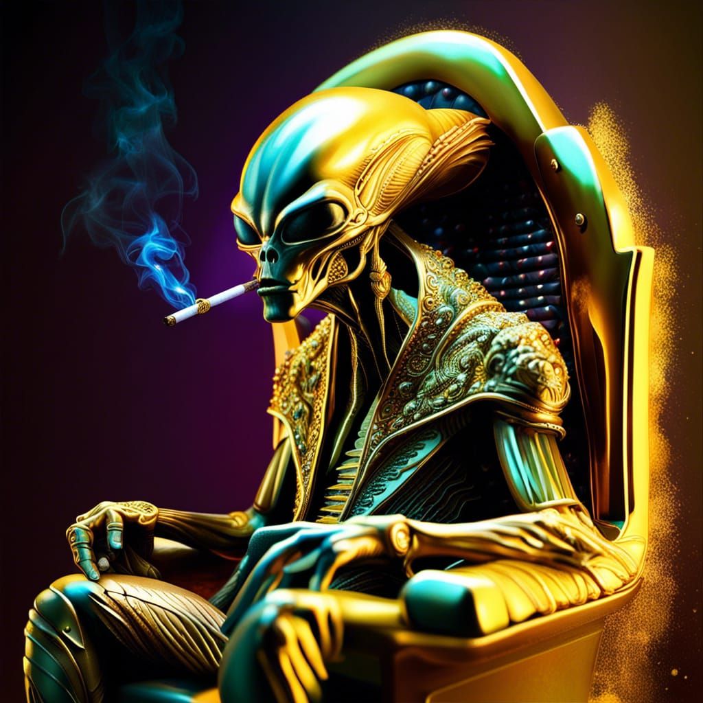 Alien King on Gold Throne: Hyperrealistic Concept Art