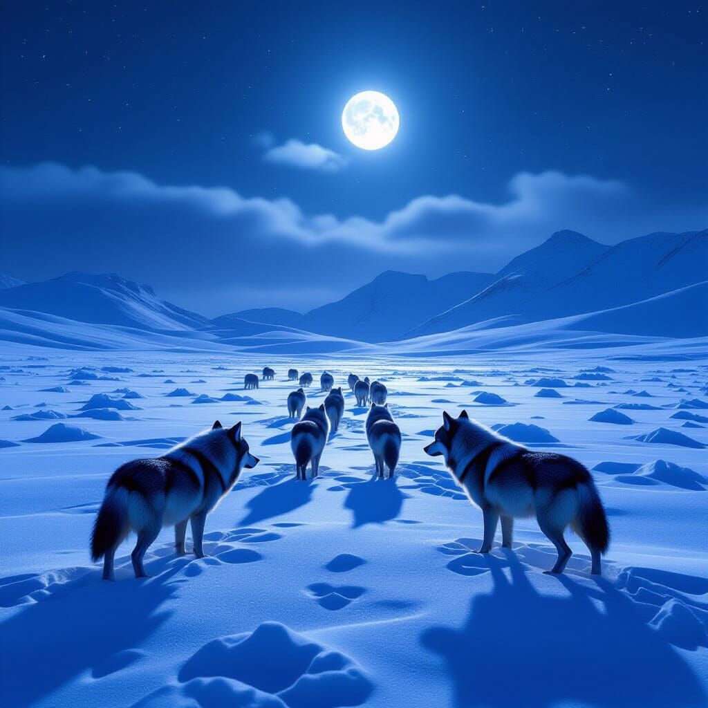 Wolf Pack Under Moonlight, Cinematic Still