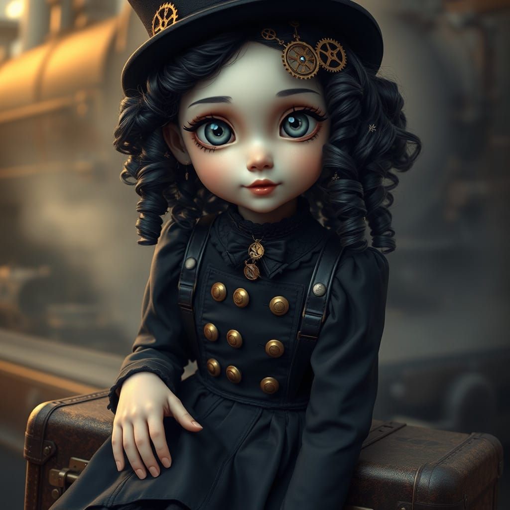 Steampunk Goth Girl in Victorian Elegance