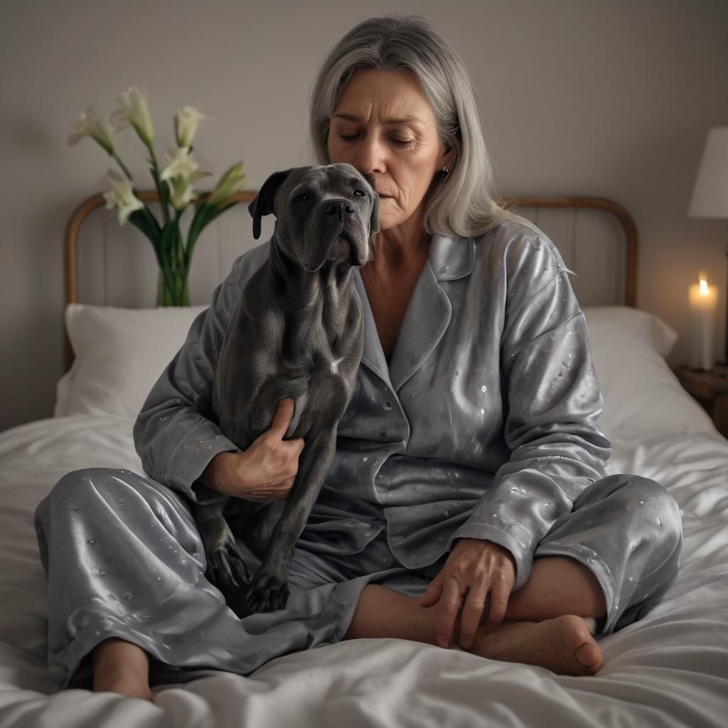 Grieving Woman Embraced by Cane Corso Ghost