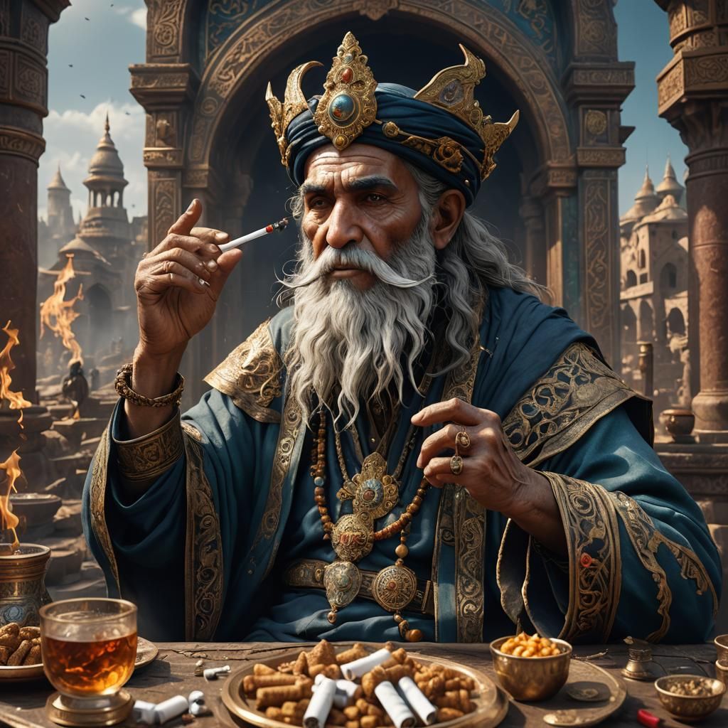 Baba Haft Smoking: Detailed Matte Painting