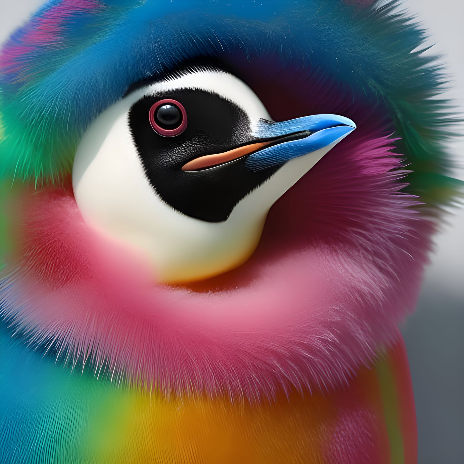 Rainbow Penguin Hatching in Art Nouveau Style