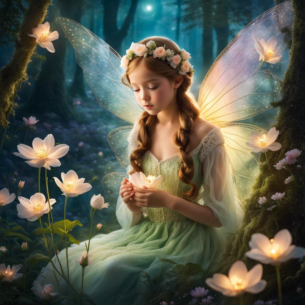 Enchanted Forest Fairy Tending Flowers
