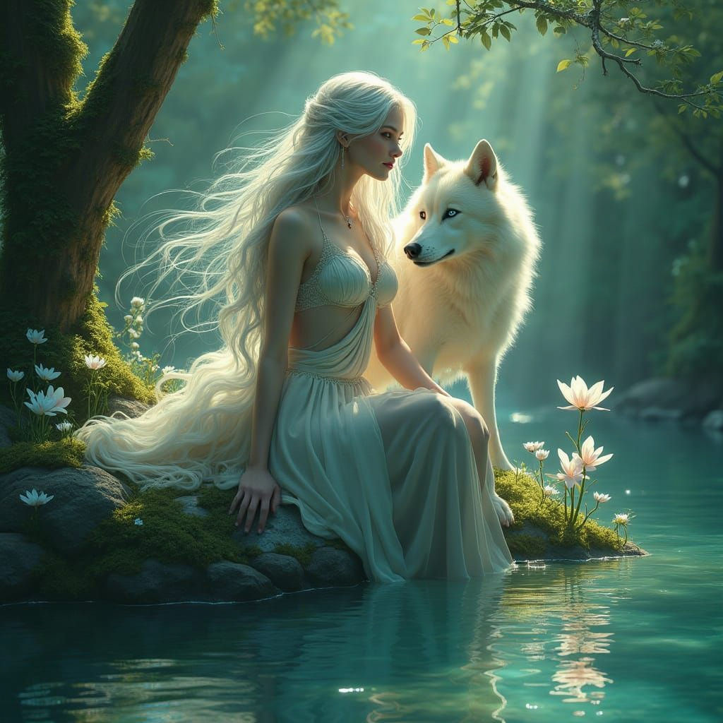 Surreal Goddess Goddess Surrounded by Crystal Flowers and Li...