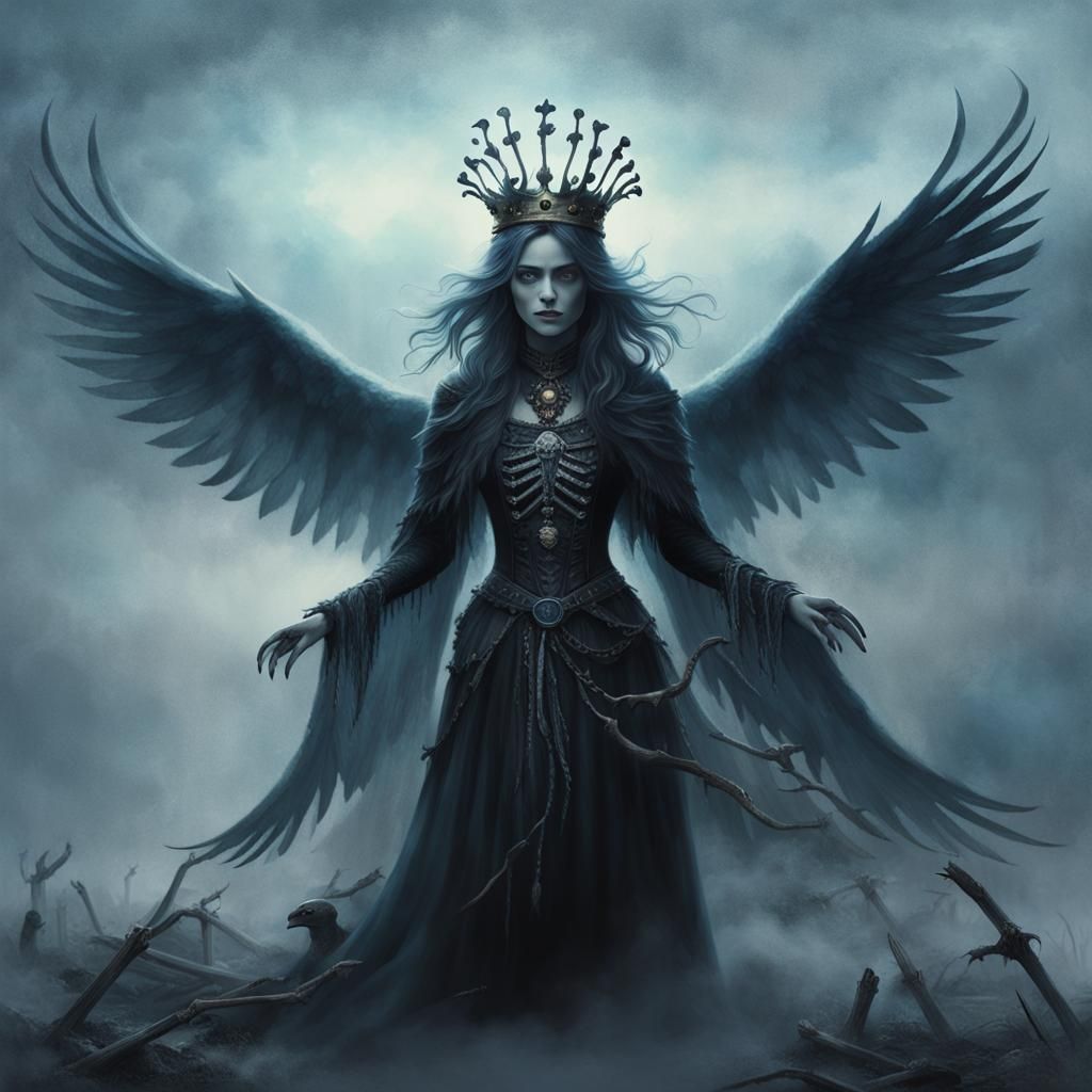 Ethereal Dark Fantasy Queen with Crow Wings