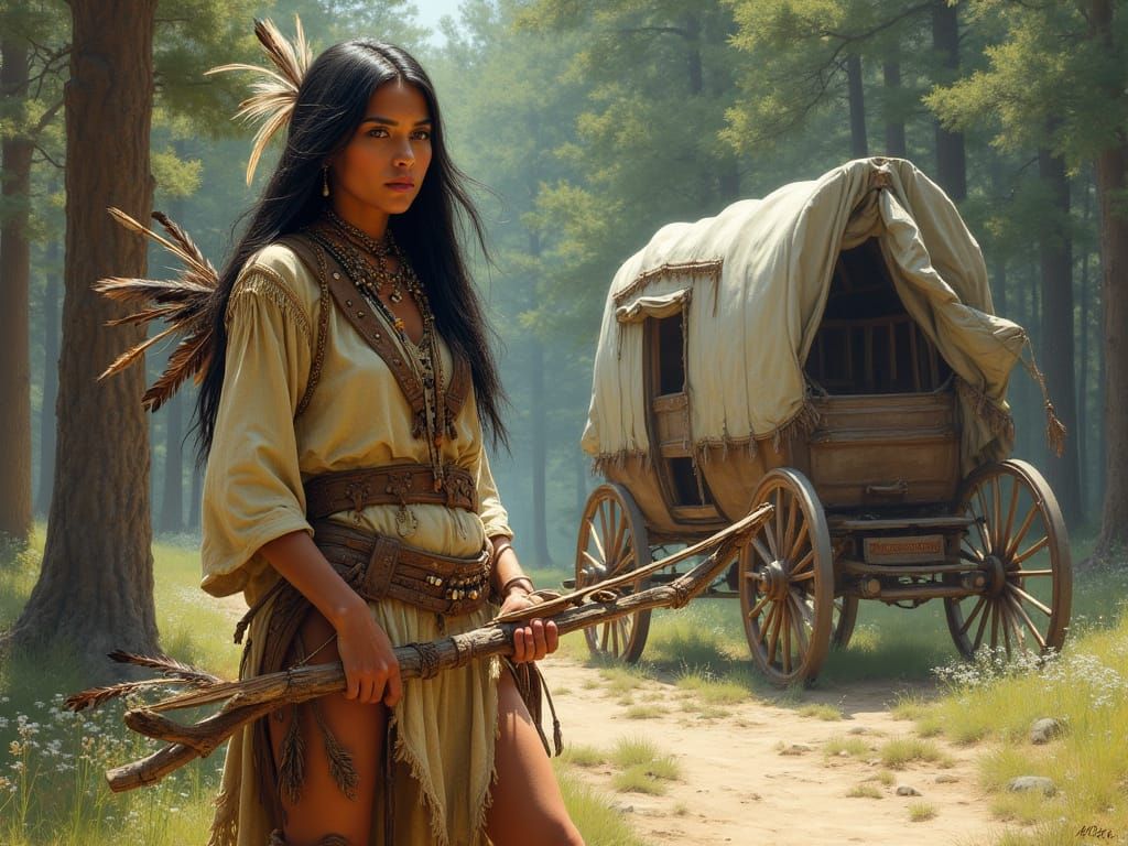Majestic Apache Warrioress in Forest Landscape