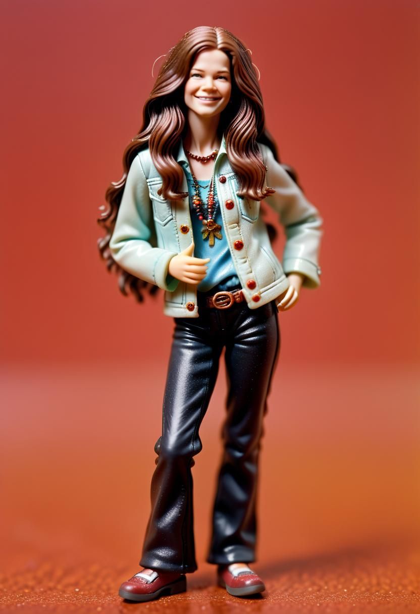 Hyperrealistic Janis Joplin Plastic Action Figure Portrait