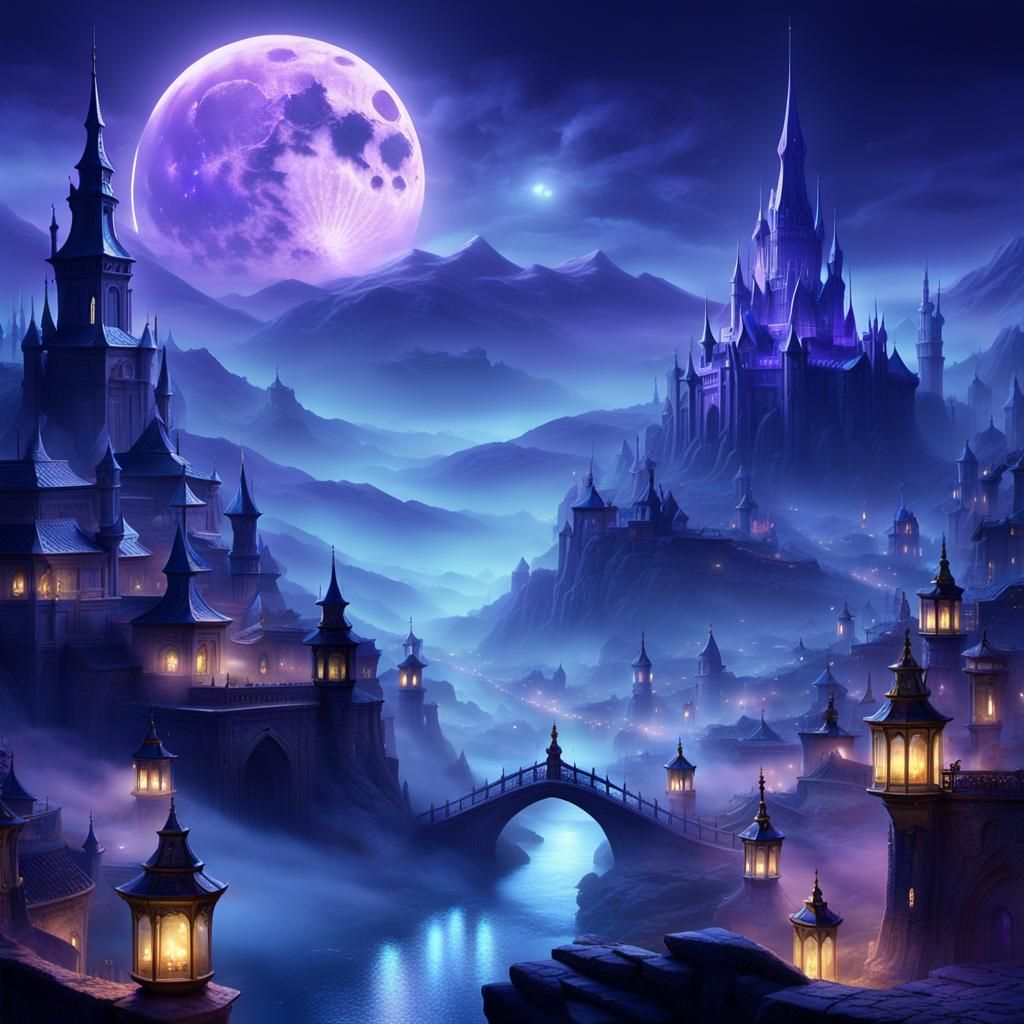 Fantasy Cityscape in Moonlight: A Matte Painting