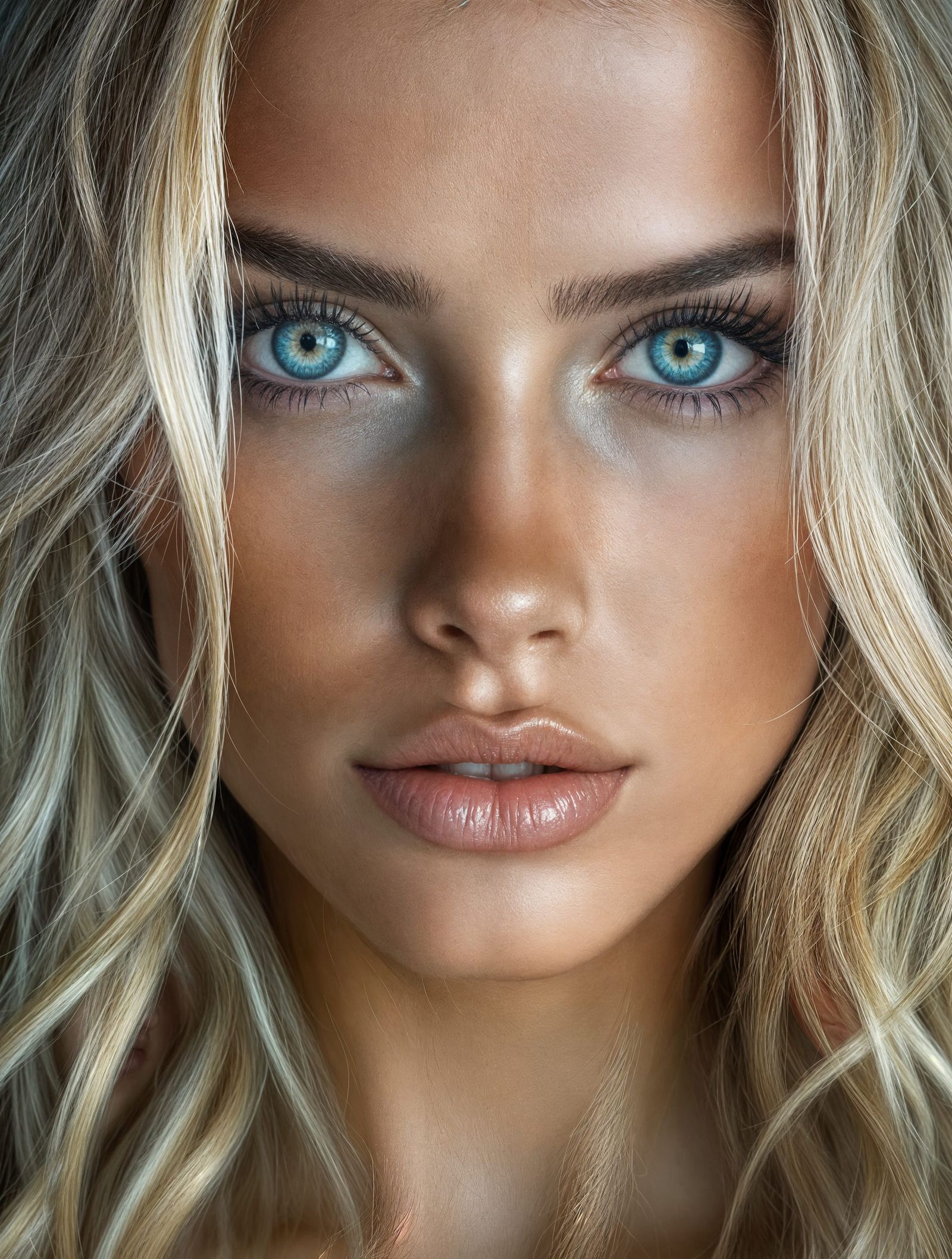 Blonde Beauty's Piercing Gaze: A Captivating Portrait