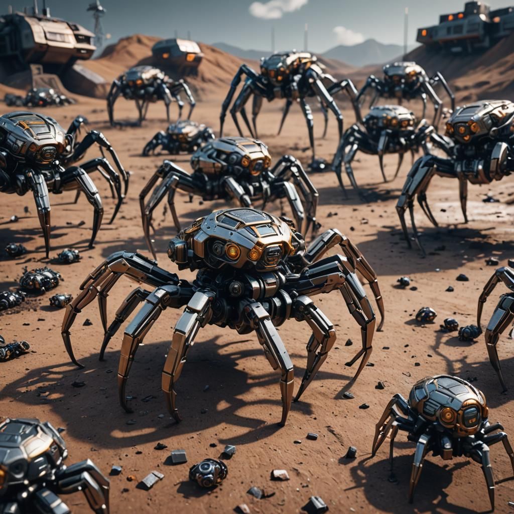 Futuristic Spider Bots in Sci-Fi Cinematic Scene
