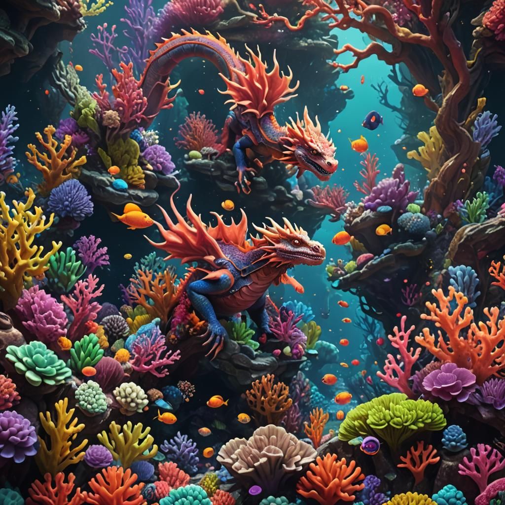 Dragon Coral Reef: Detailed Fantasy Concept Art
