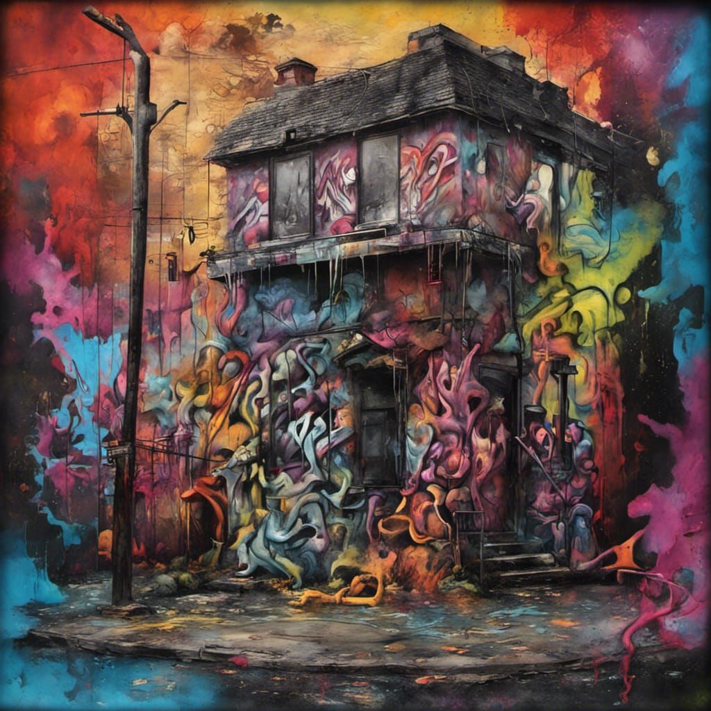 Silent Hill Graffiti Art in Polychromatic Style