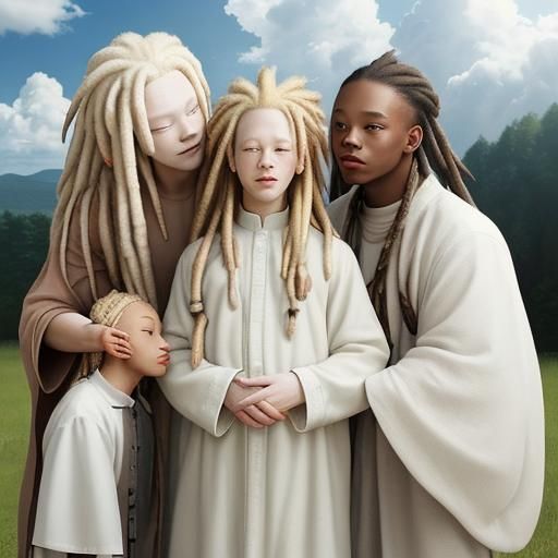 Albino Man with Sons in Divine Light