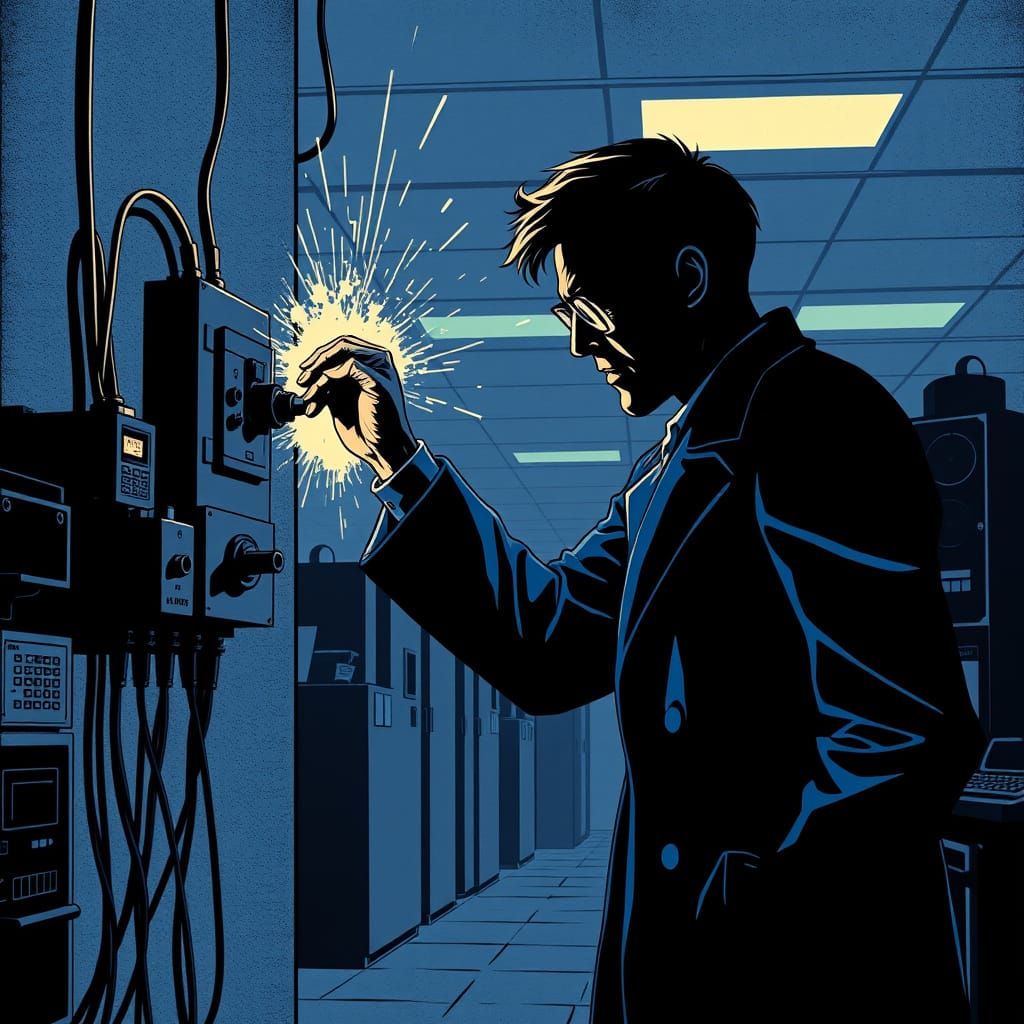 Menacing Scientist in Noir Comic Book Style