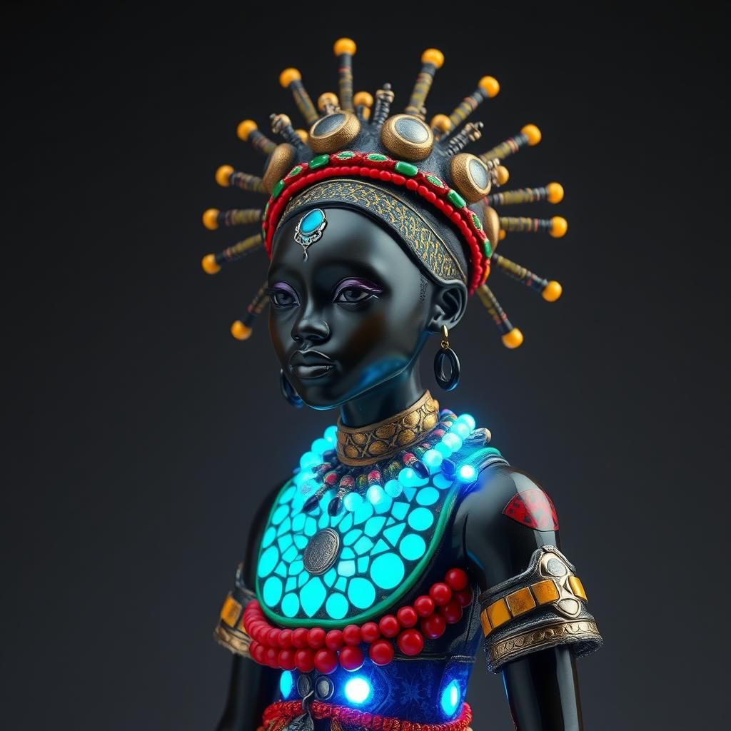 Enameled Glass Figurine of Masai Queen in Afrofuturist Style