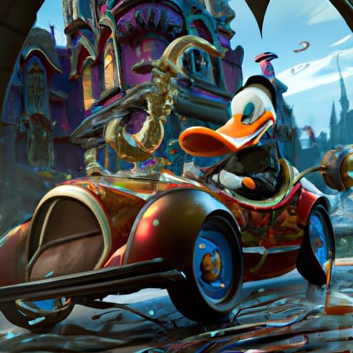 Scrooge McDuck in Bugatti: Detailed Matte Painting