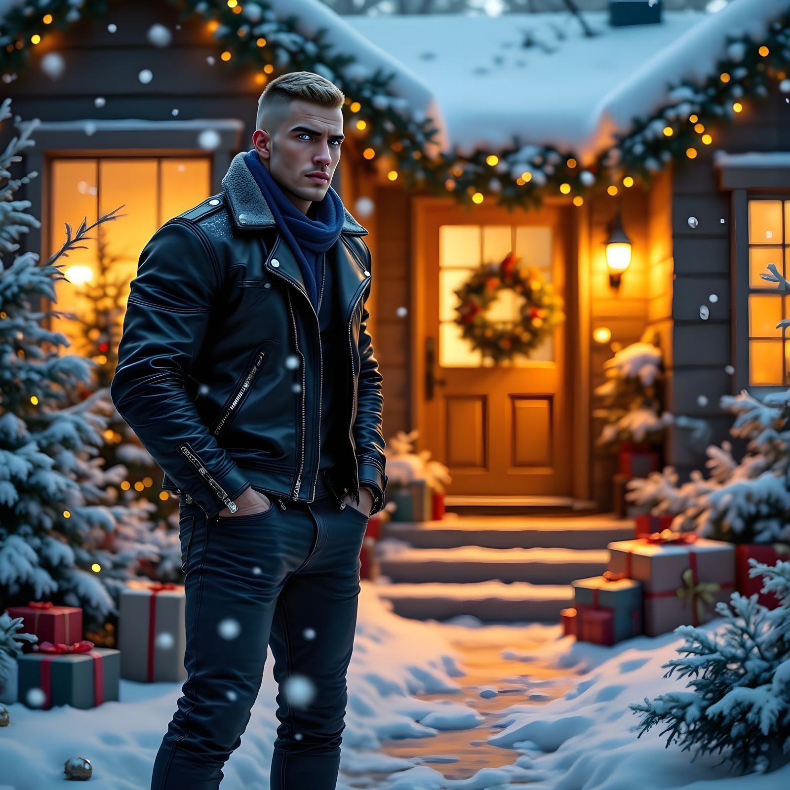 Cyberpunk Santa Claus Delivers Christmas Gifts