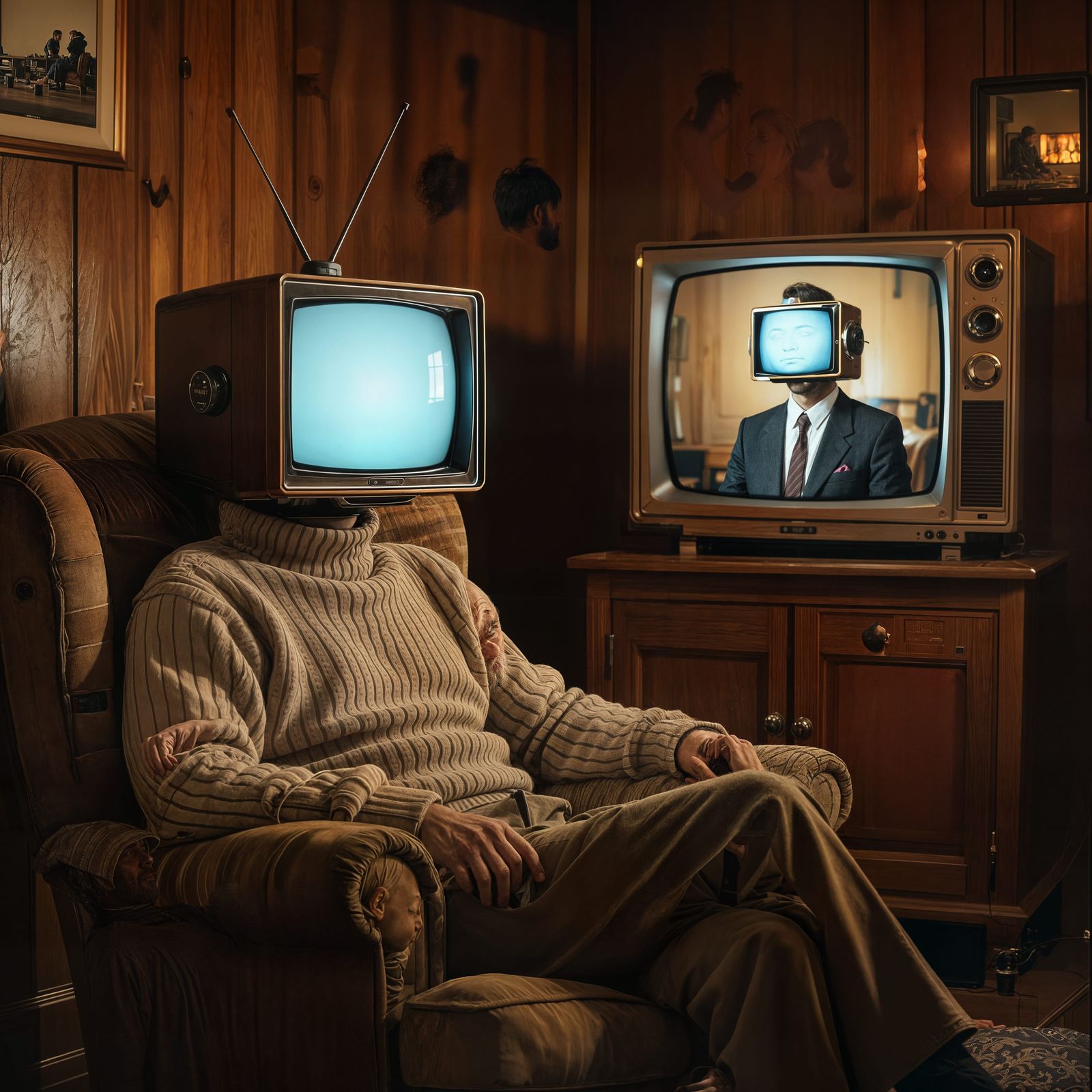 Man with Television Head Watching Himself