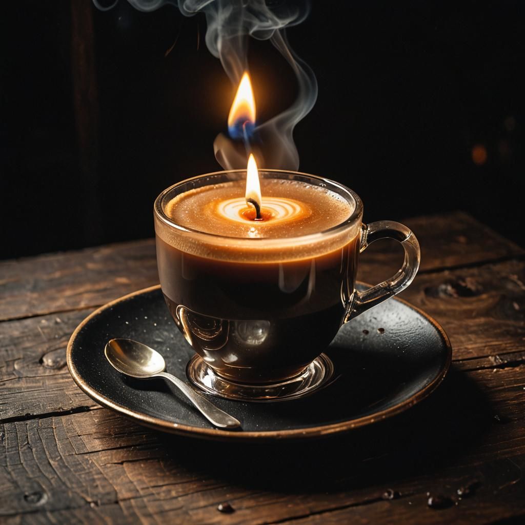 Steaming Coffee and Candle in Golden Light