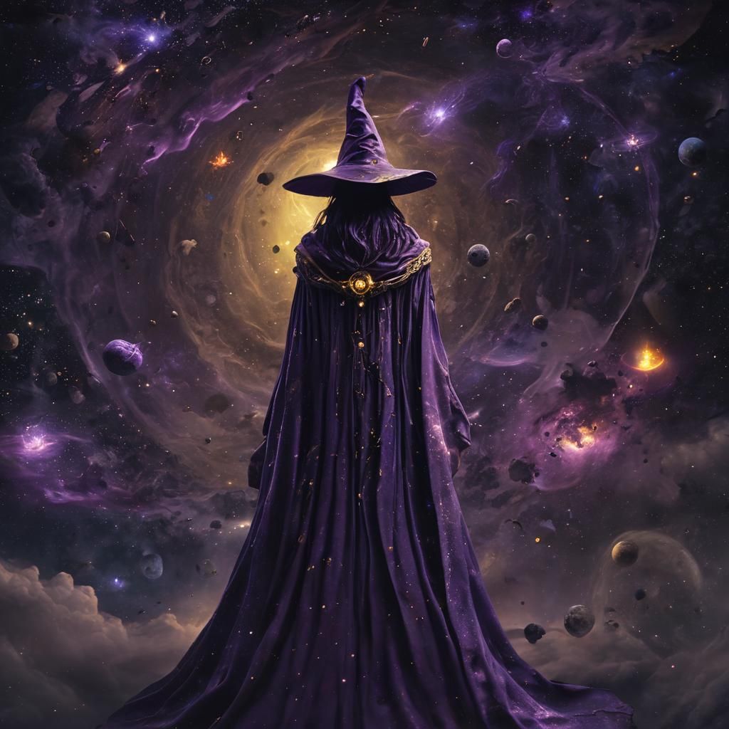 Wizard Meditating in Deep Space: Dark Fantasy Art