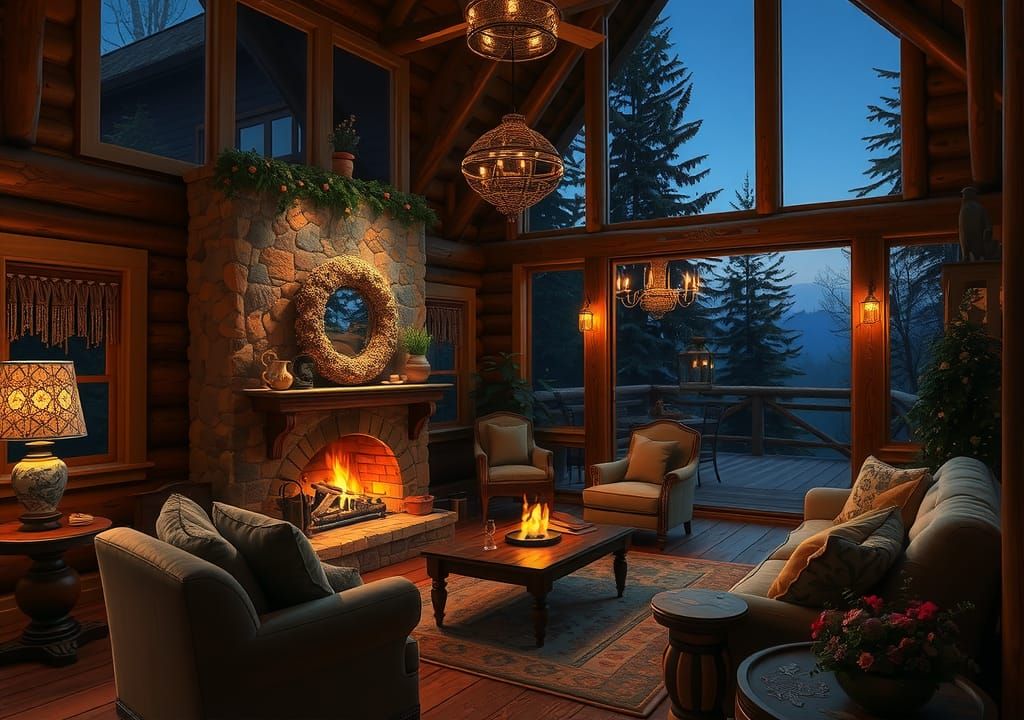 Cozy Wooden House Living Room: D&D Digital Art