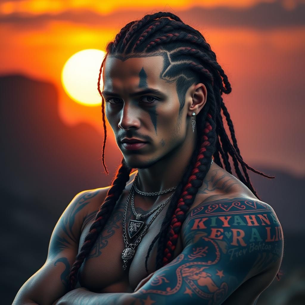 Rock'n'Roll Portrait with Braids and Sunset