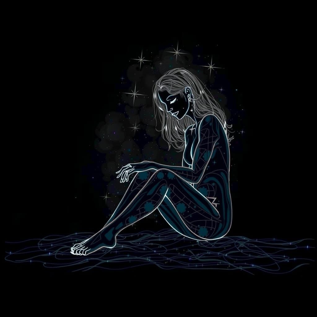 Woman in Starry Landscape: Fantasy Concept Art