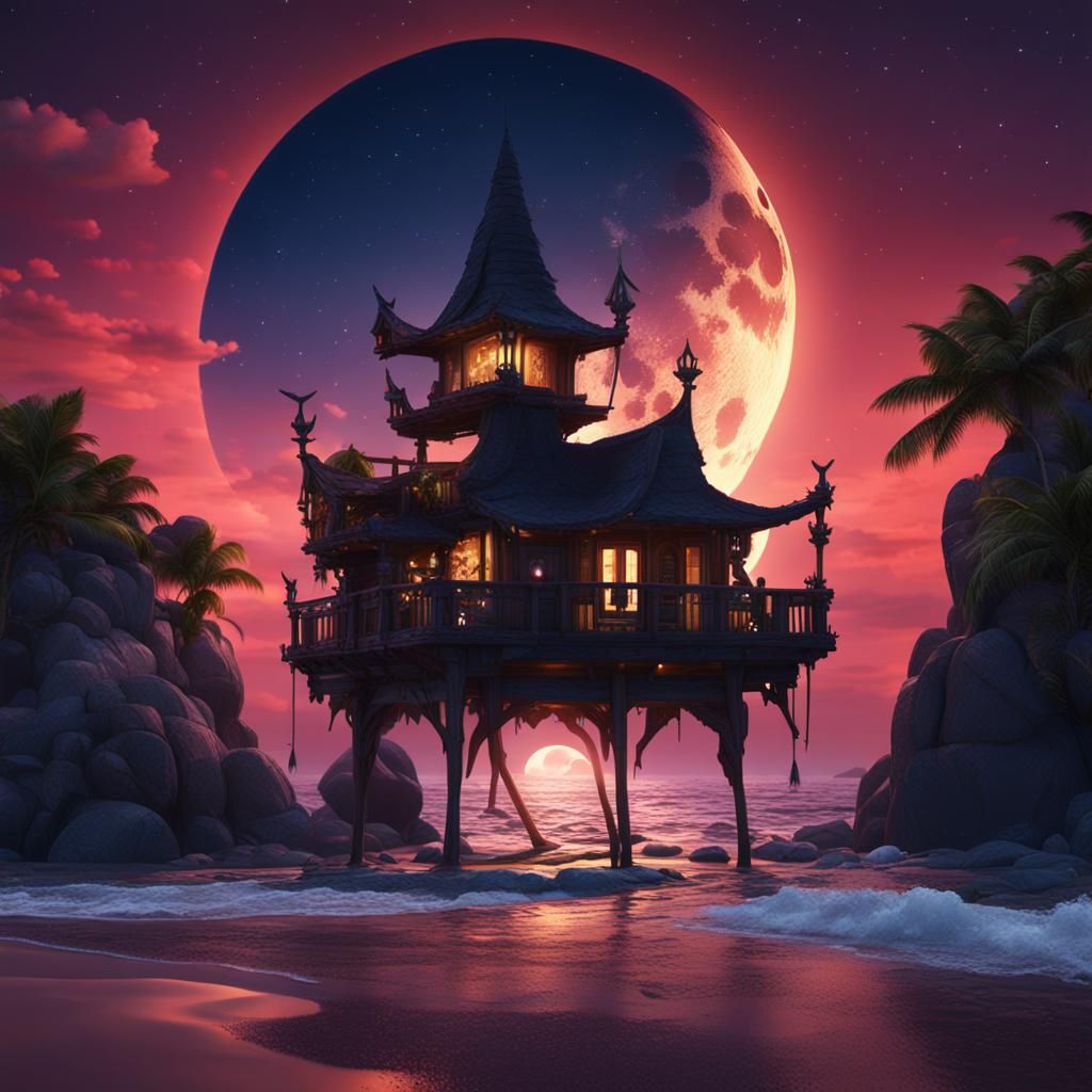 Romantic Beach at Night: Fantasy Concept Art